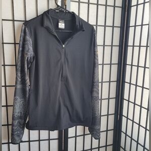 Nike Pro Dry-Fit Half Zip Pullover Jacket Gold Logo Patterned Sleeves Thumbholes